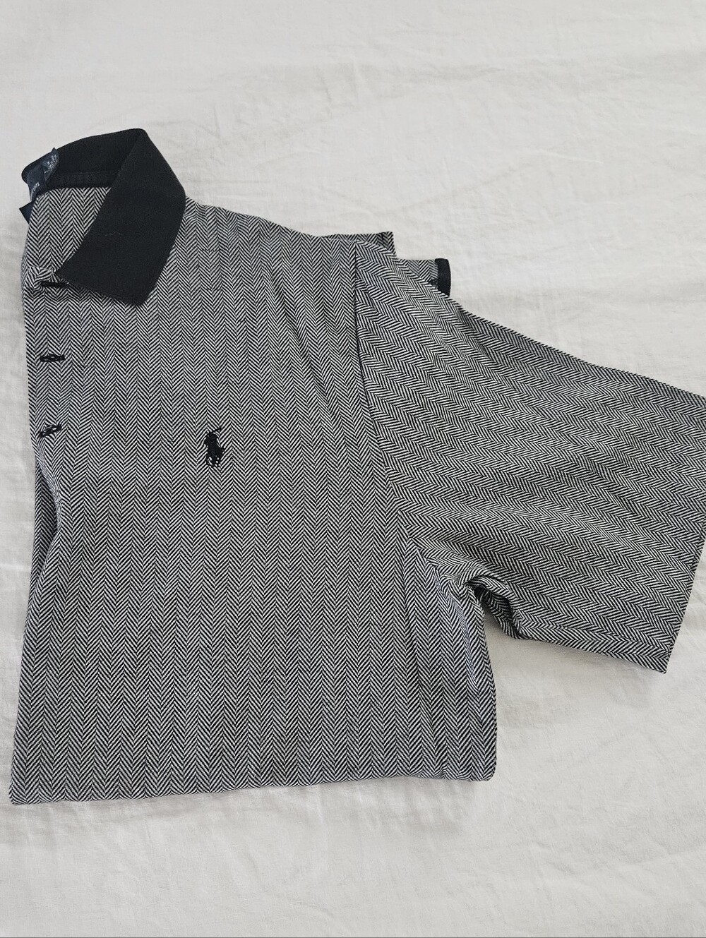POLO Ralph Lauren Golf Fit Polo Shirt Mens L Black Gray Herringbone Short Sleeve